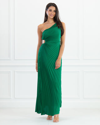 NEW | Asymmetric Pleated Cut Out Maxi Dress | Green