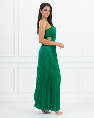 NEW | Asymmetric Pleated Cut Out Maxi Dress | Green