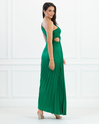 NEW | Asymmetric Pleated Cut Out Maxi Dress | Green