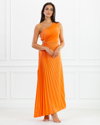 NEW | Asymmetric Pleated Cut Out Maxi Dress | Orange