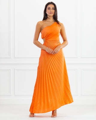 NEW | Asymmetric Pleated Cut Out Maxi Dress | Orange