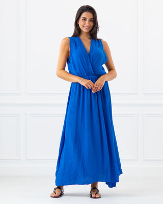 NEW | Cotton V-Neck Sleeveless Maxi Dress | Blue