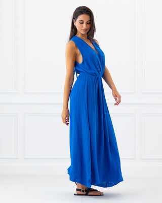 NEW | Cotton V-Neck Sleeveless Maxi Dress | Blue