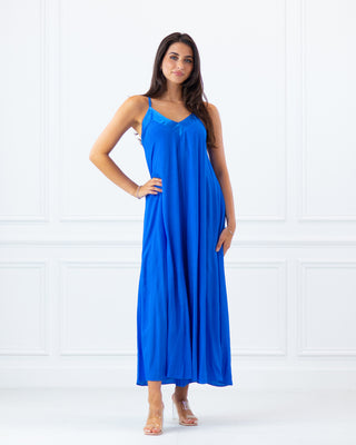 NEW | Sleeveless Wide Leg Satin Jumpsuit | Royal Blue