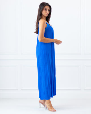 NEW | Sleeveless Wide Leg Satin Jumpsuit | Royal Blue