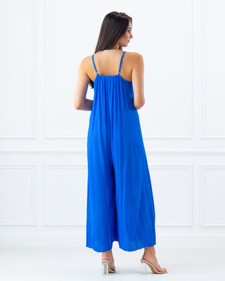 NEW | Sleeveless Wide Leg Satin Jumpsuit | Royal Blue