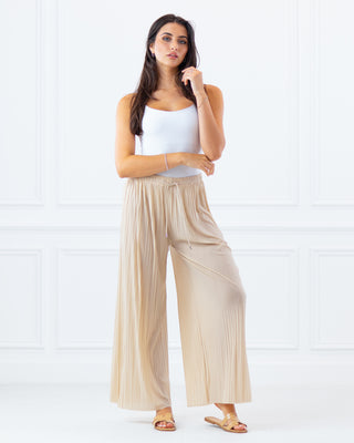 NEW | Tie Waist Pleated Trousers | Beige